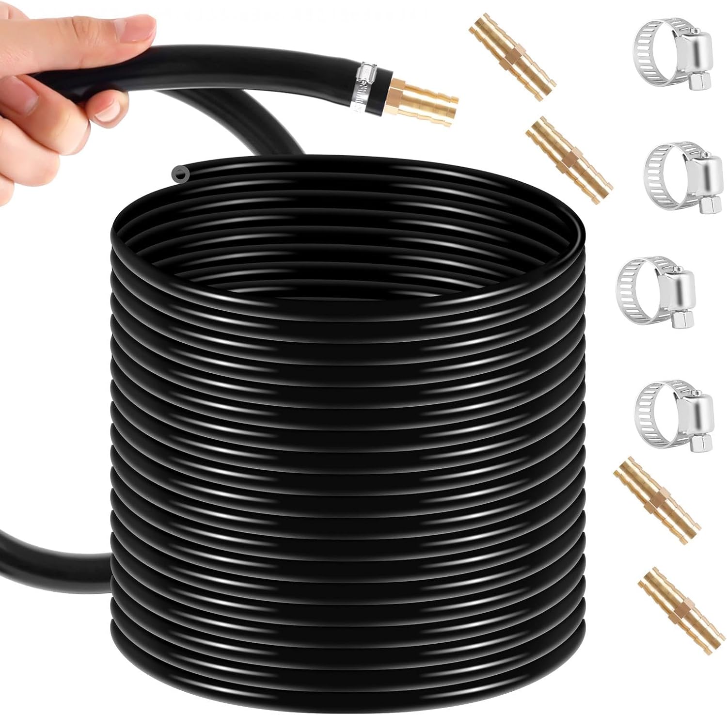 656 Ft Weighted Pond Aeration Hose Kit, 3/8 Inch Pond Tube, 4 Stainless Steel Hose Clamps And 4 Patches For Aeration And Water Circulation In Gardens, Lakes And Ponds
