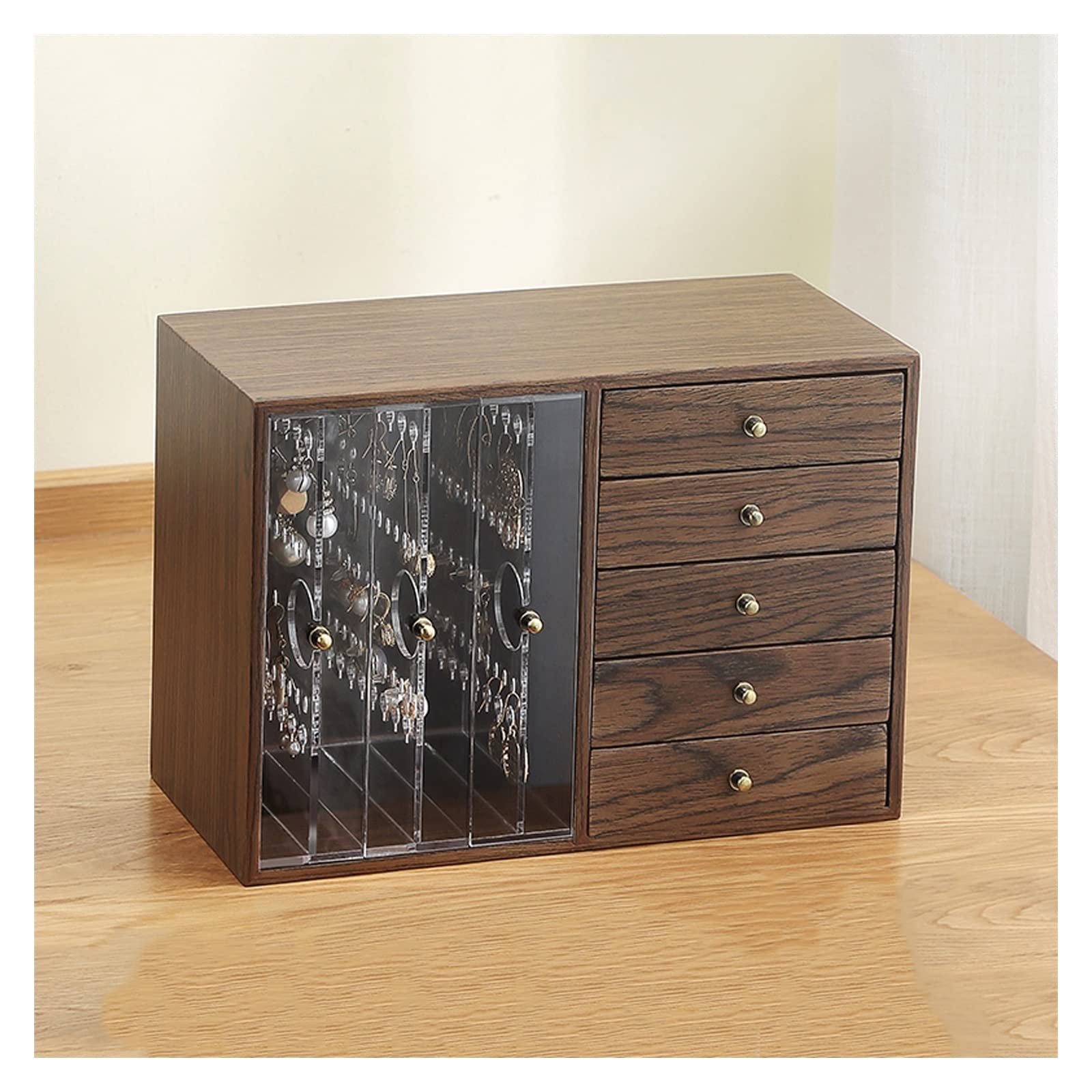 Joyero Multicapa De Madera Maciza, Organizador De Joyas, Expositor para Anillos, Pendientes Y Collares.