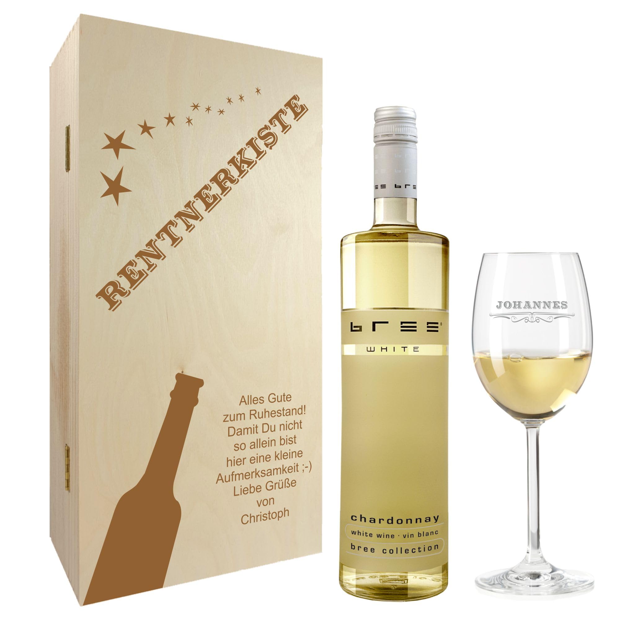 laser-diele Weinglas – Geschenkset – Weinglas mit Gravur – Wein Geschenksets – Geschenk zur Rente – Ruhestand – Weißwein – Rentnerkiste