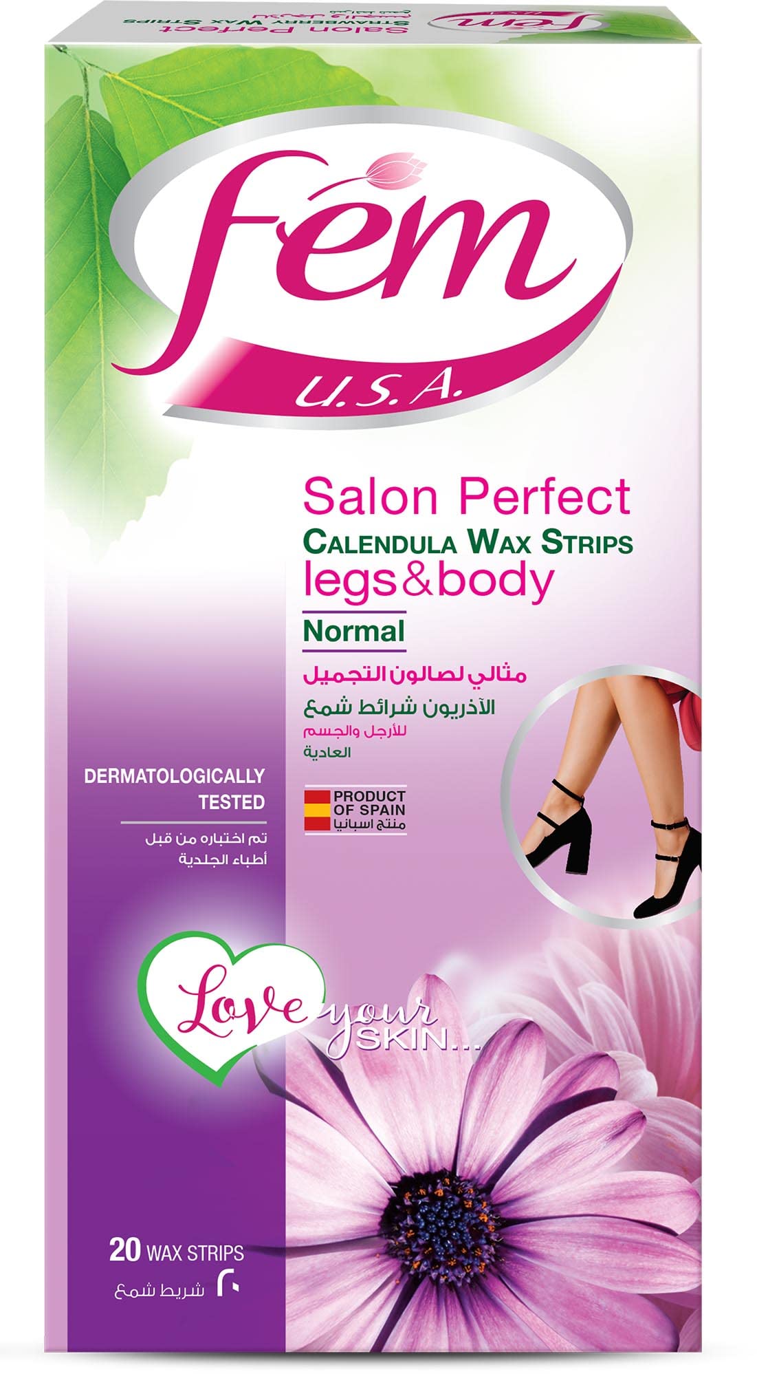 USA Body Wax Strips, Enriched With Calendula, For Normal Skin - 20 Strips With Post-Wax Skin Wipes