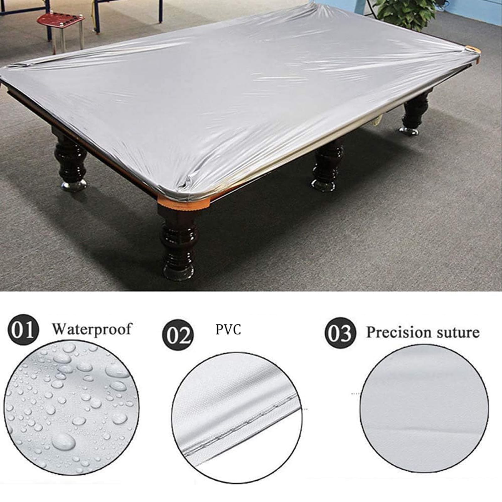 Verdickte Billardtisch-Abdeckung, Billard-Billardtisch-Abdeckung, Hardtop, mit Kordelzug, Billardtisch-Staubschutz, wasserdichte, staubdichte, feuchtigkeits- und Sonnenschutz-Snooker, 12ft