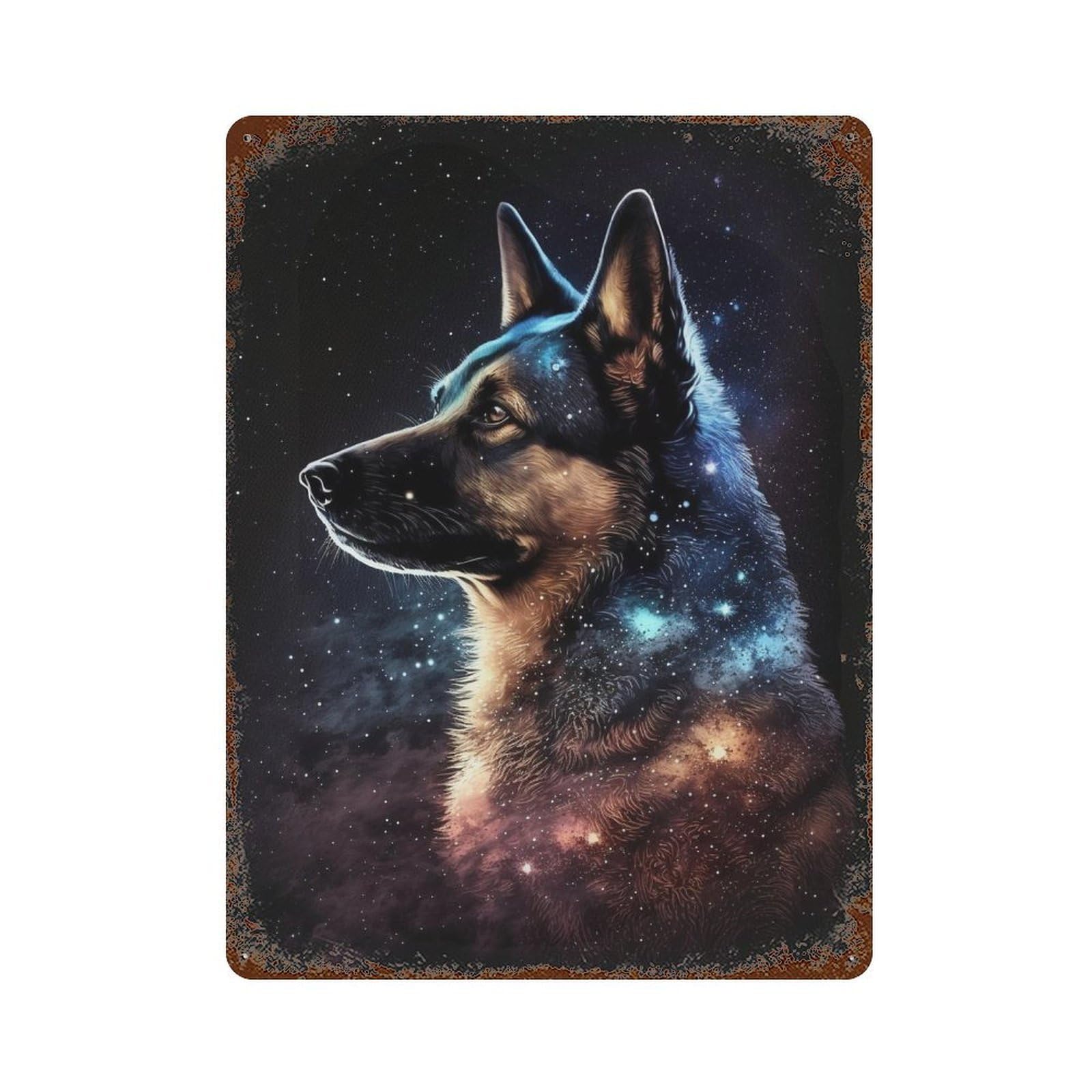 Galactic Dog Portrait Decorative Tin Sign 15.7"x11.8", Vintage Wall Decor for Garage, Pub Or Kitchen