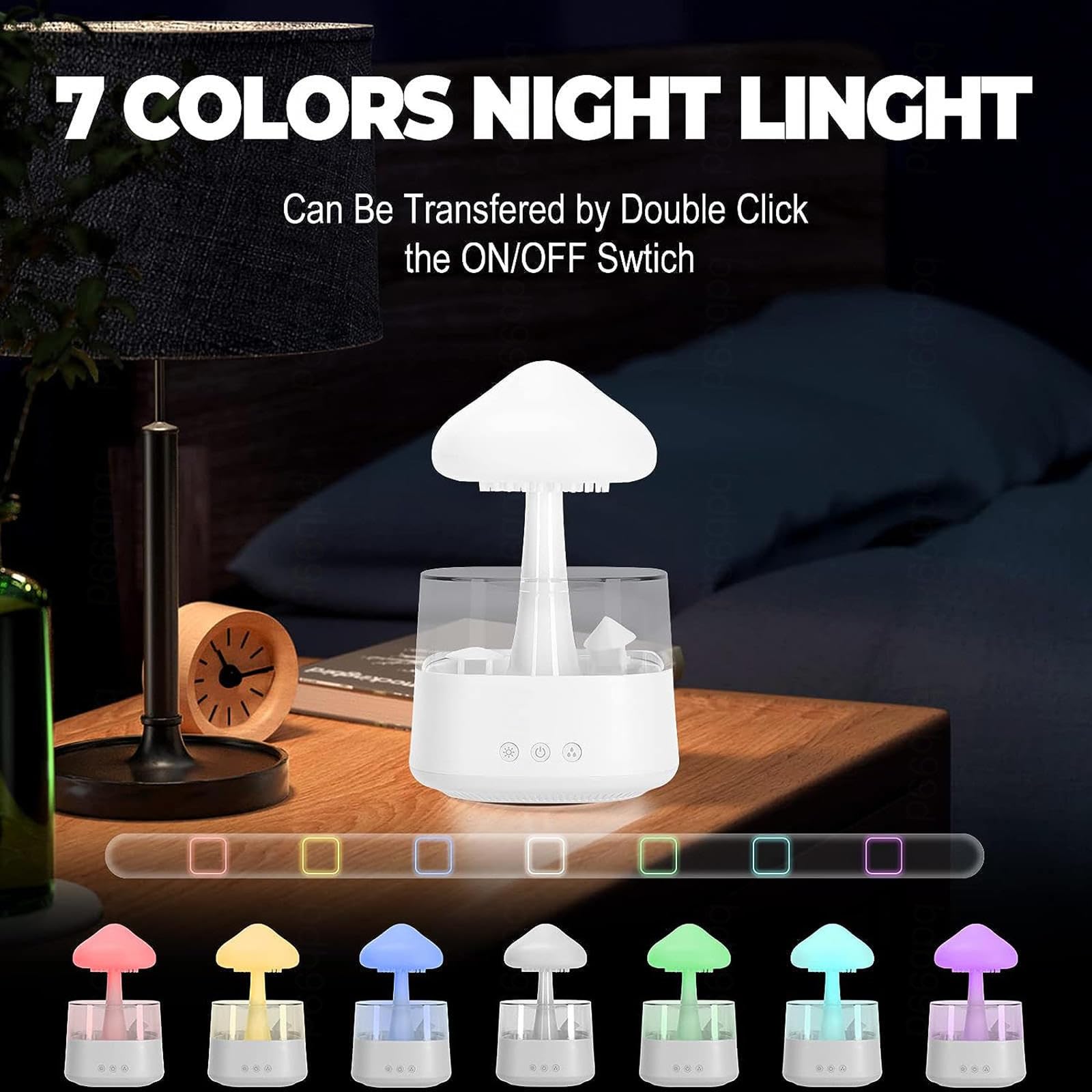 HAZARA Umidificatore Fungo, Nebbia A Pioggia A 3 modalità 450ml,Funzione Cronometraggio Umidificatore Piante, for Camera da Letto, Dormire,Woodgrain