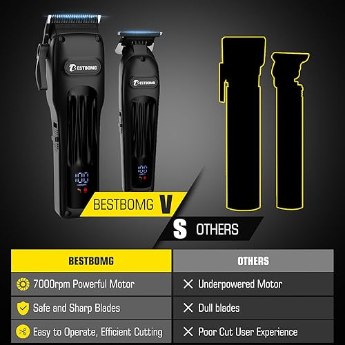Miniatura 4 de BESTBOMG Cortadora de pelo profesional para hombres, juego de cortapelos y recortadora de peluquería profesional, para hombre, kit de corte de pelo