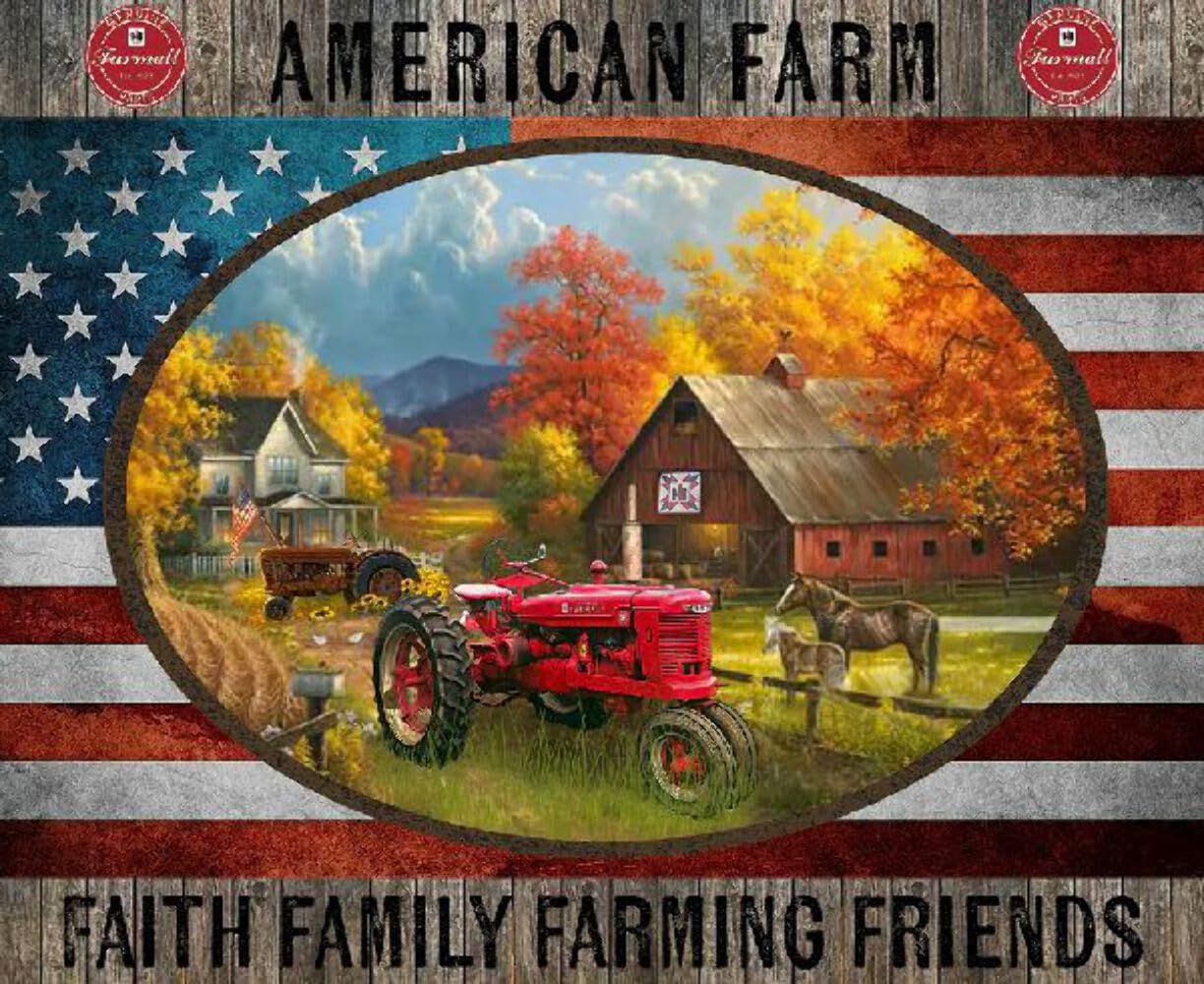 SYKEL ENTERPRISES Farmall Barns Patriotic Panel Cotton Fabric Panel