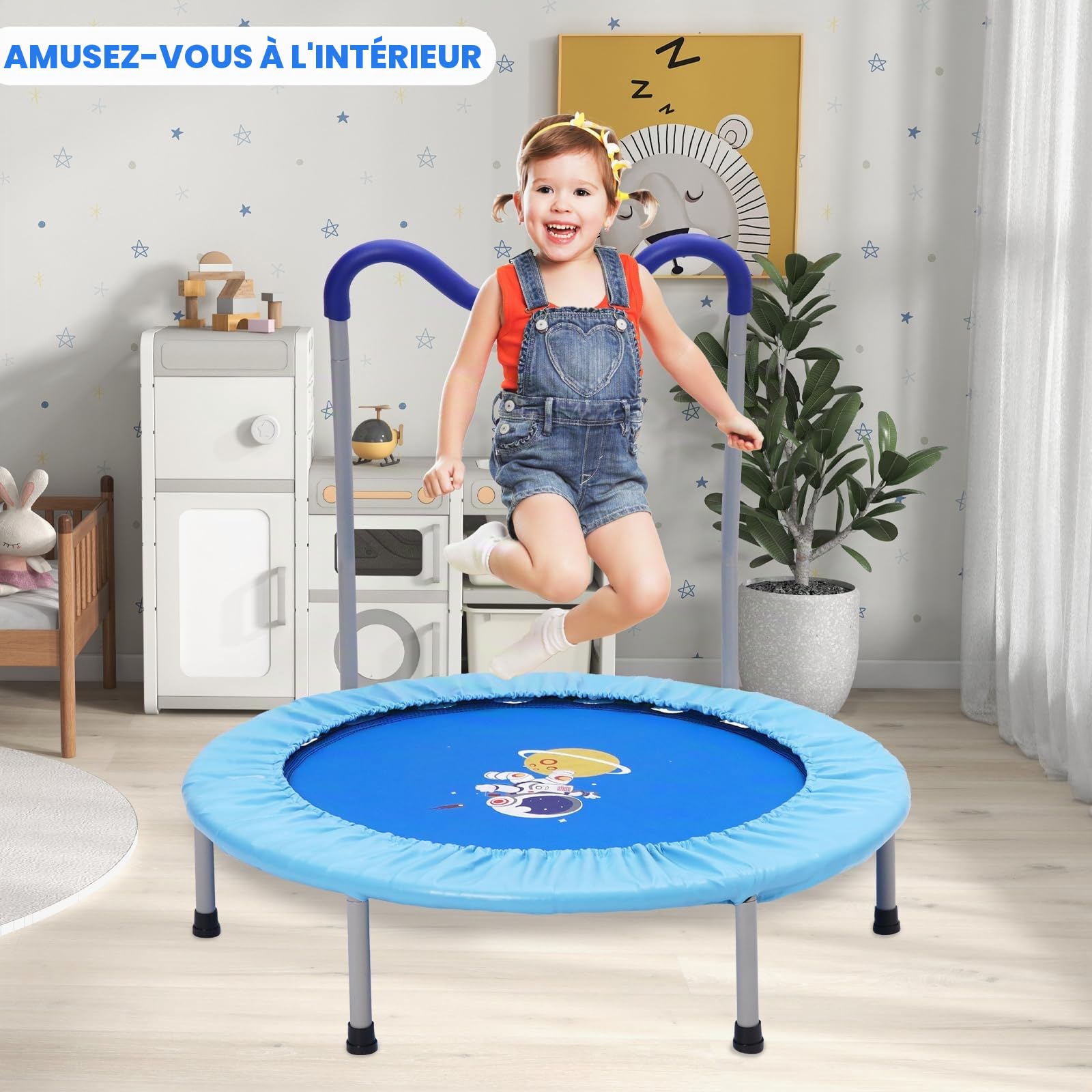 Trampoline Pliable de Fitness D'intérieur Pour Enfants, Adapté Aux Enfants de 3 ans,Idéal Pour le Fitness en Intérieur,en Extérieur et Dans le Jardin.Sa Capacité de Charge Maximale est de 120kg (Bleu)