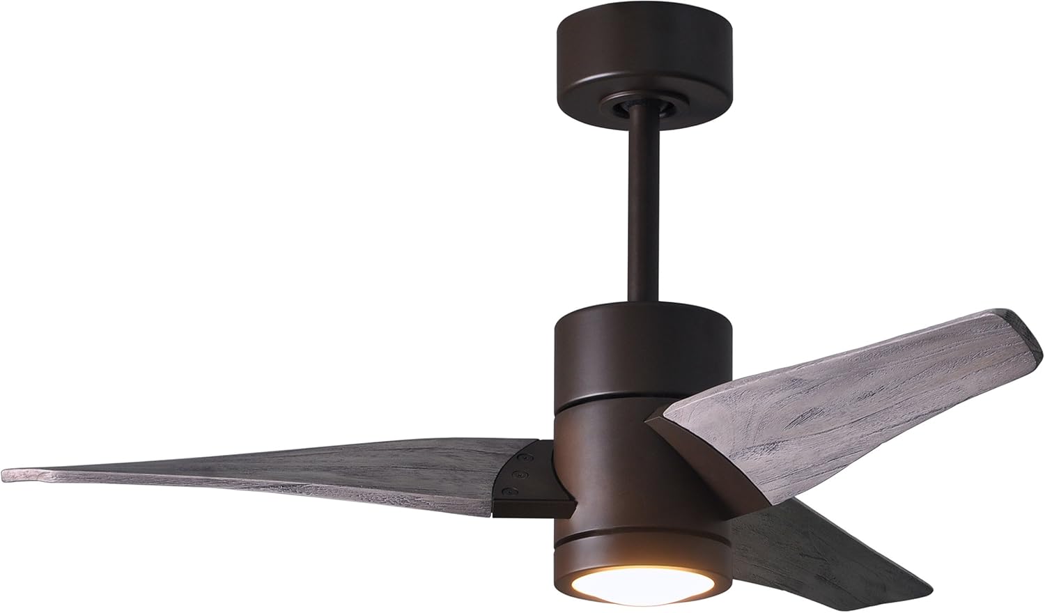 Matthews SJ-TB-BW-42 Super Janet Damp Rated 42" Ceiling Fan with LED Light and Remote & Wall Control, Silent DC Motor, 3 Solid Wood Blades, Textured Bronze with Barn Wood Tone