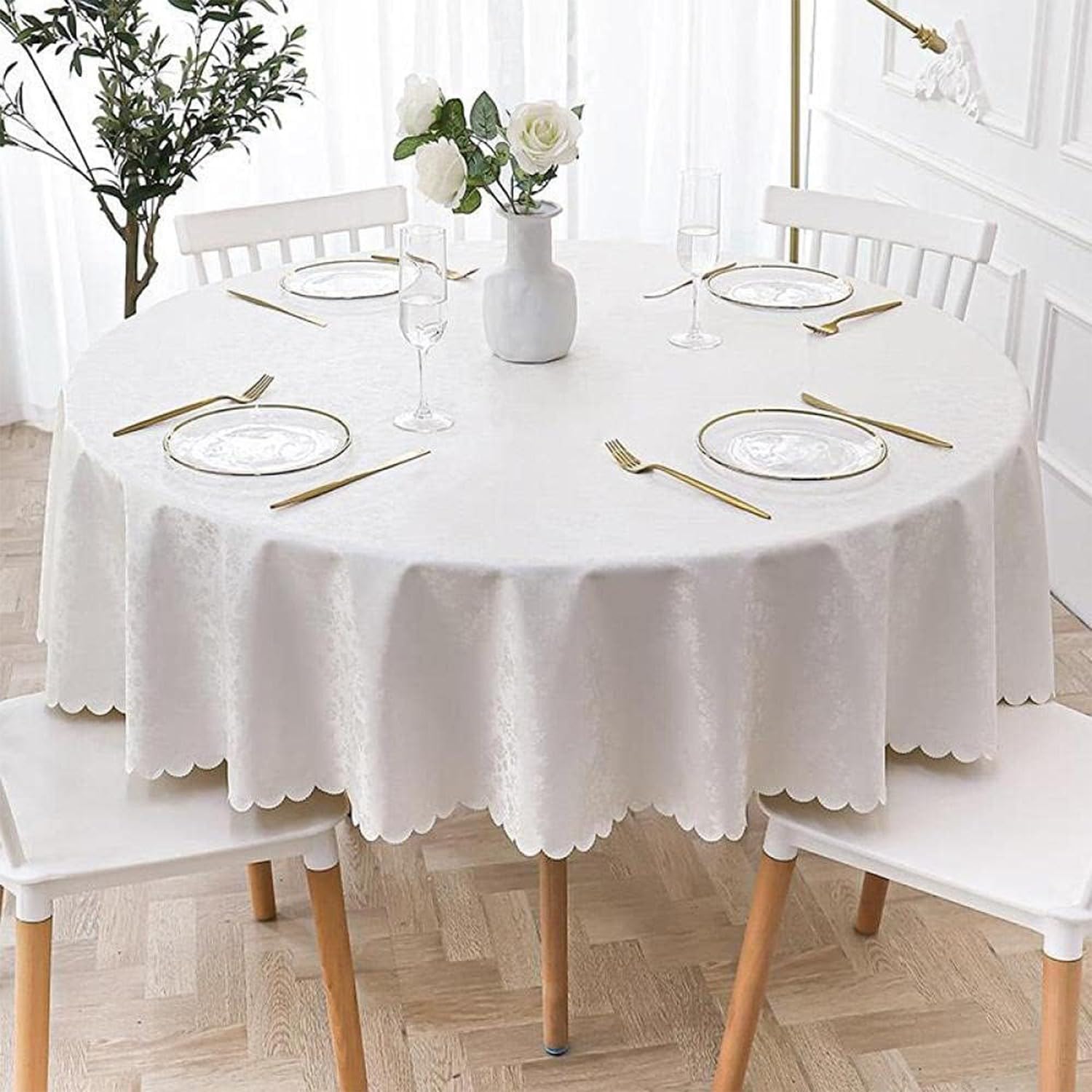 Round Waterproof Tablecloths, PVC Solid Color Table Cover, Wipeable Oil-Proof Table Cloth, European Tablecloth for Home Hotel Restaurant E Diameter, Patio,Weddinggathering Q,Diameter of 160 cm