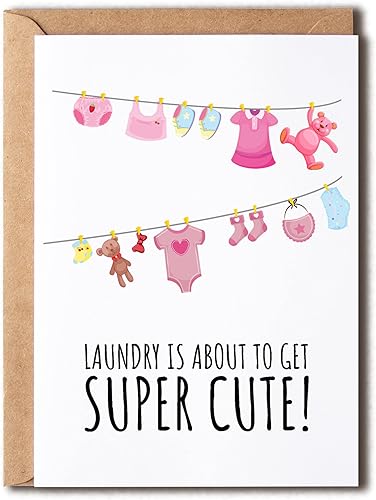 EdgarGifts Laundry Is About To Get Super Cute - Bonita tarjeta de felicitación para bebé, adorable tarjeta de baby shower para niña, ropa sucia
