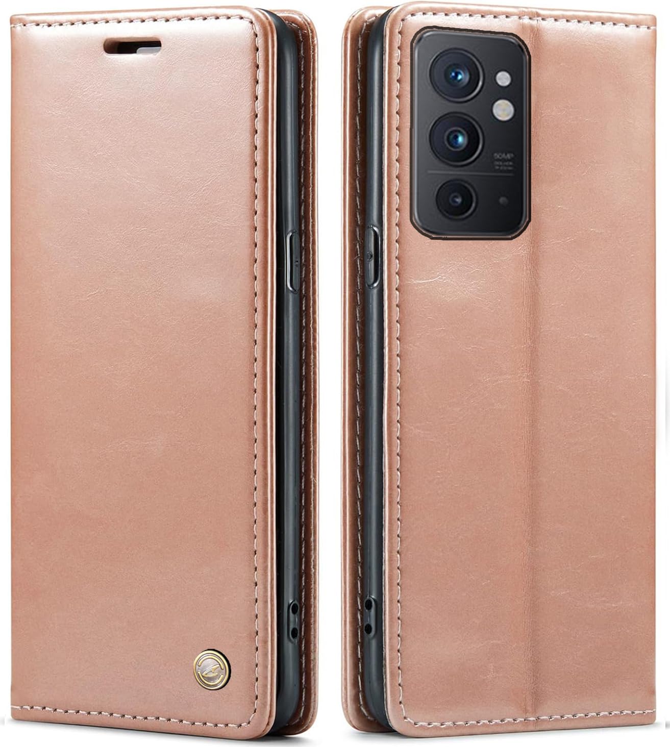 ClickCase for OnePlus 9RT 5G Sheepskin Series Faux Soft Leather Wallet Flip Case Kick Stand with Magnetic Closure Lightweight Slim Flip Cover for OnePlus 9RT 5G (Rose Gold)-image-4