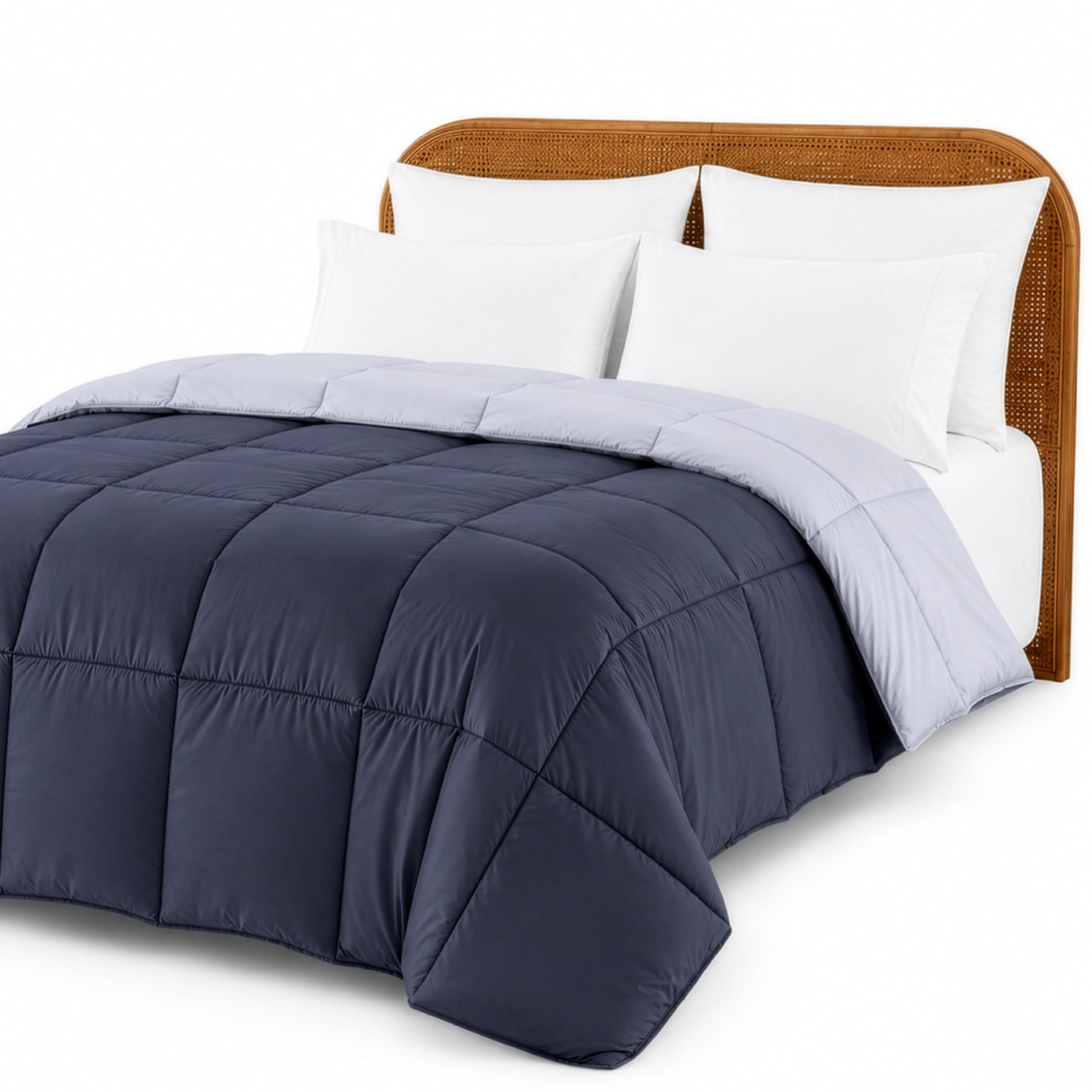 Modern Threads Comforter Duvet Insert, Reversible Quilted Down Alternative Comforter with Corner Tabs, All Season Bedding, Queen, Denim/Cloud Blue
