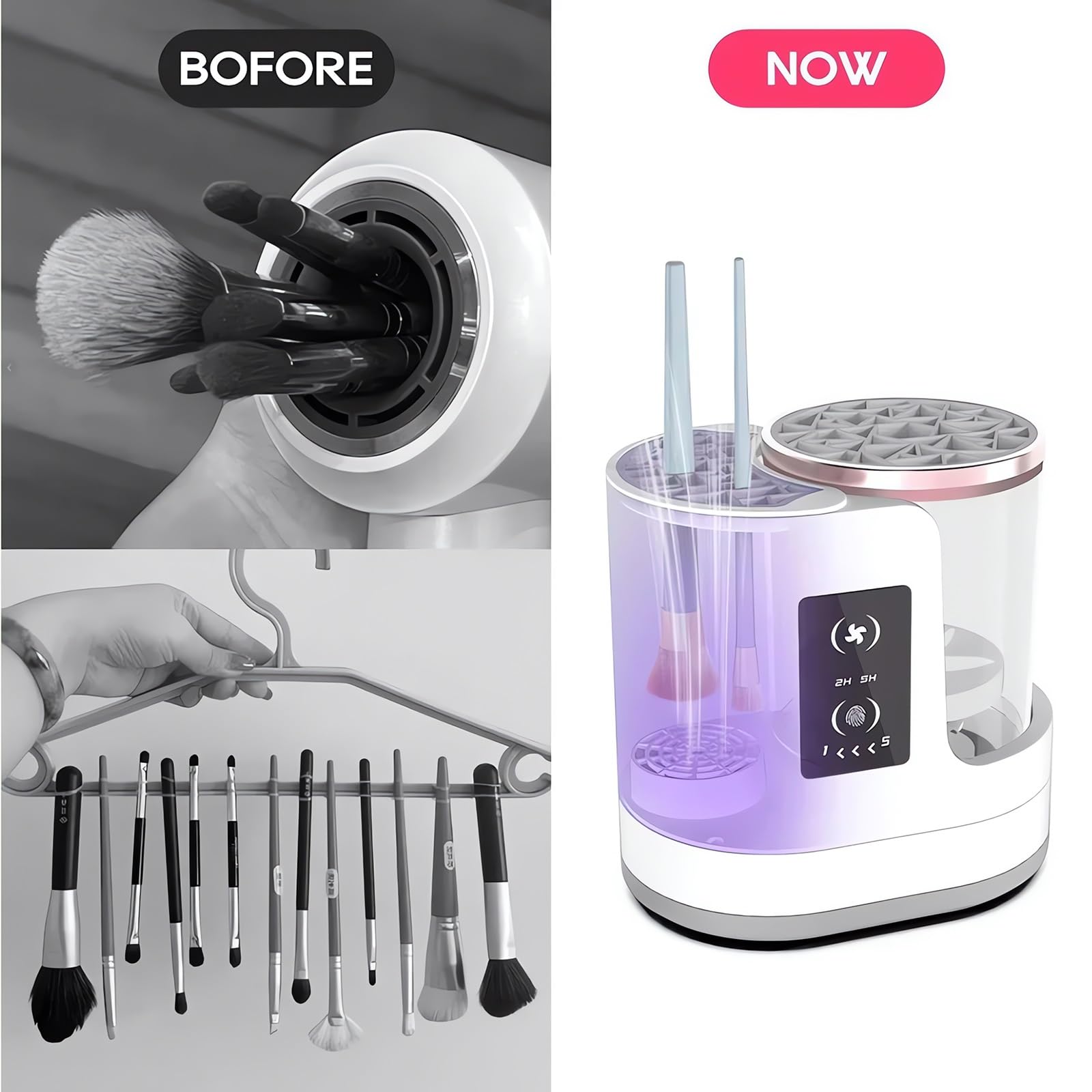 Limpiador y secador de brochas de maquillaje, máquina 3 en 1, limpiador de maquillaje automático eléctrico para todos los tamaños de brochas, limpieza profunda rápida y secado rápido en cuestión de