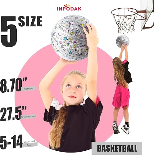 Miniatura 2 de INPODAK Kids Basketball Youth Basketball 27.5 Inches Size 5 Junior Girls Basketball Classic Sport Ball Game Indoor Outdoor for Girl Kids Teenage