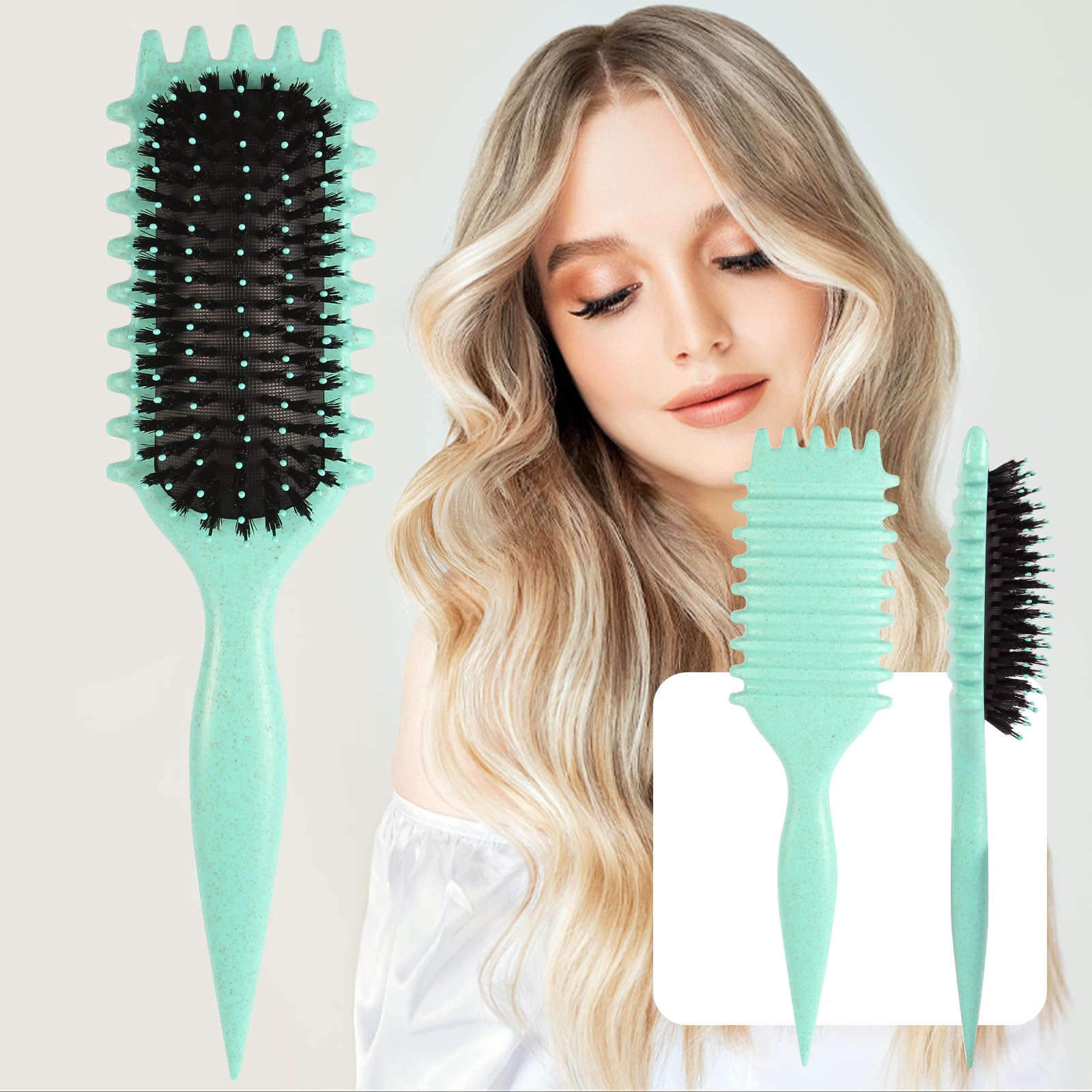 Curly Hair Brush, Green curling brush, Bounce Curl Brush, Curl Defining Brush, Define Styling Brush for Curly Hair for Women and Men, Detangling, Shaping Reducing Pulling and Curl Separation