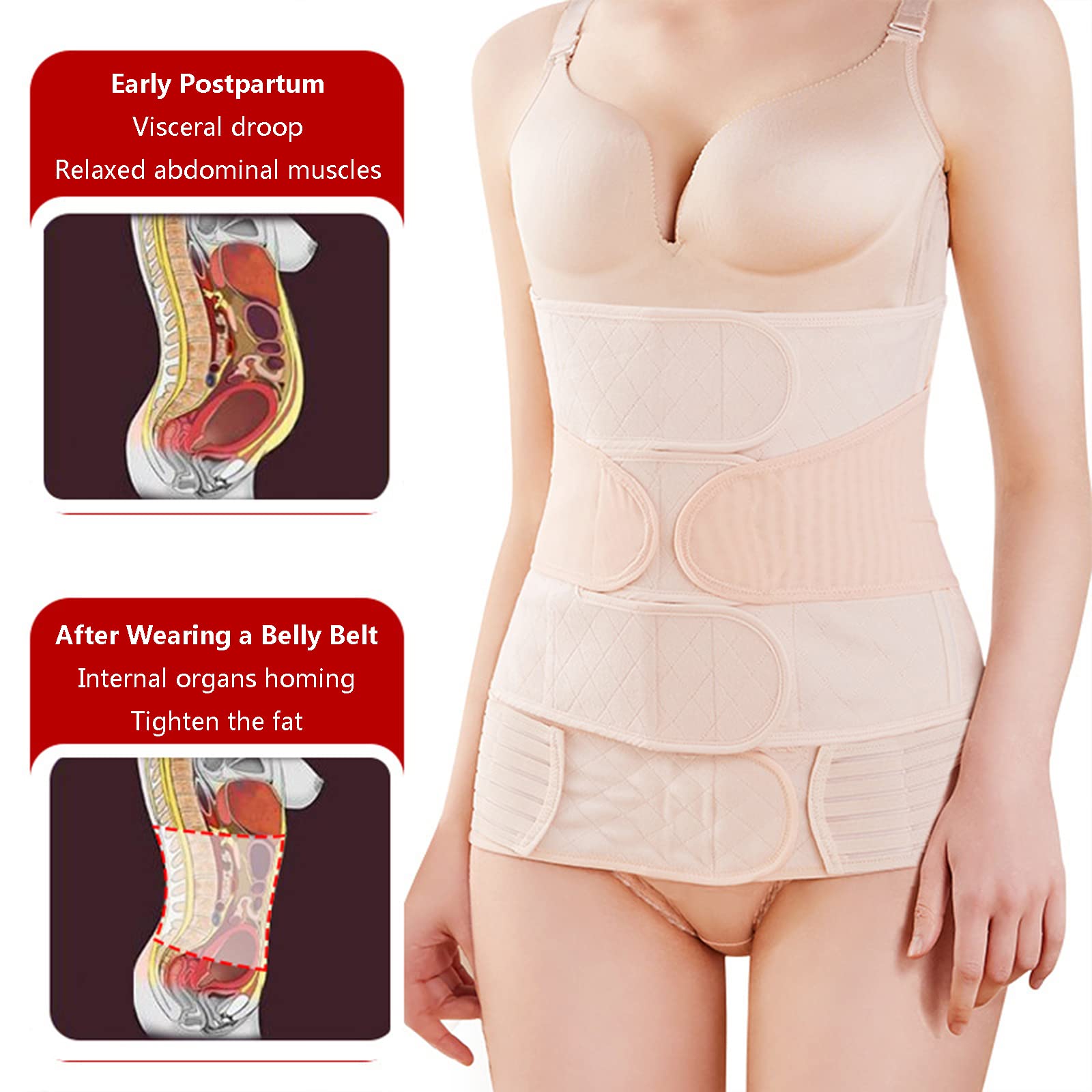 2 en 1 Postparto Vientre Envoltura Cintura Pelvis Cinturón C-sección Natural Nacimiento Espalda Soporte Faja Postparto Recuperación Cinturón Abdominal Binder Postparto Esencial,2XL,Natural