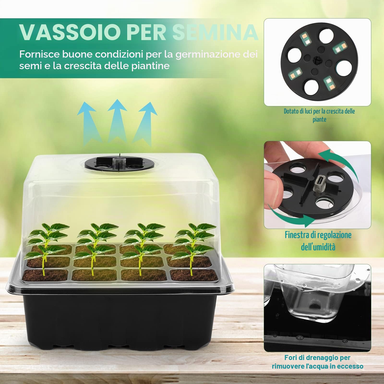 RIOGOO Confezione da 6 vassoi per semi con luce di coltivazione, kit di avviamento per semi temporizzati con luminositÃ e umiditÃ regolabili, kit di germinazione in serra (12x6,72 celle)