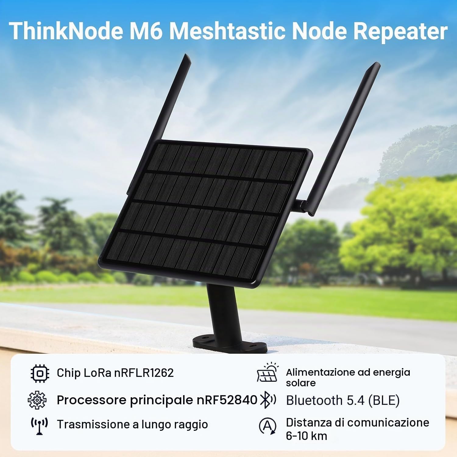 ELECROW Nodo Solare Esterno Meshtastic con GPS e nRF52840, Ripetitore ThinkNode M6 con Pannello Solare 6W e Batteria 7000mAh, Stazione IP65 per Off-Grid (868 MHz)