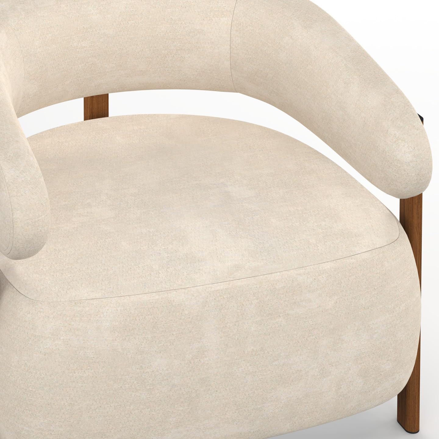 IDMarket - Sillón Albert de tela de chenilla beige y patas efecto nogal