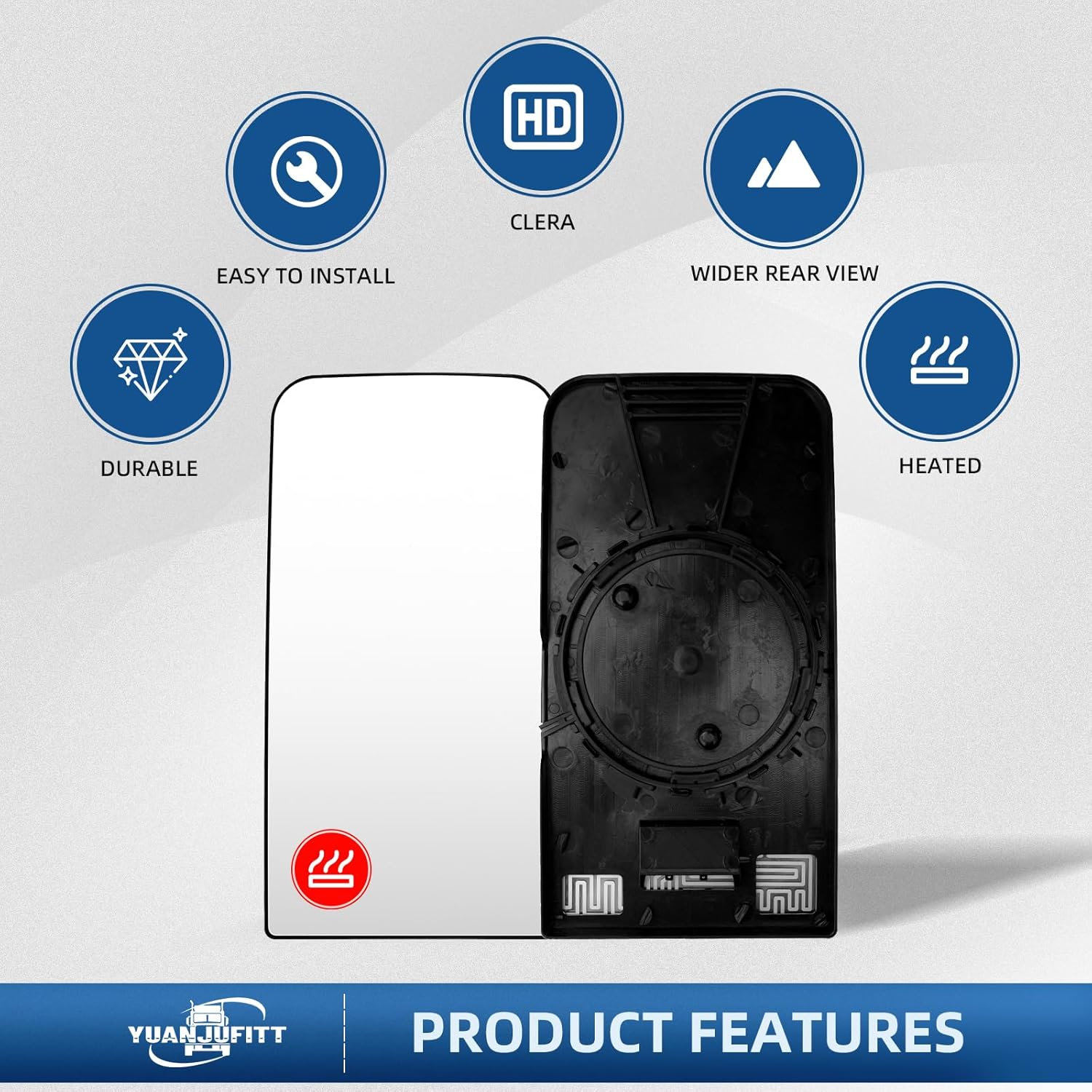 Upper Mirror Glass for FREIGHTLINER CASCADIA, Replacement Main Mirror Glass with Defrost Heat for Freightliner Cascadia 2008-2024