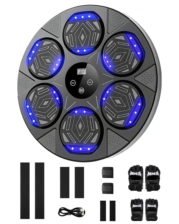 Music Boxing Training Machine for Kids & Adults - 9 Modes & 9 Speeds,Bluetooth Smart Boxing Machine, Wall Target Punching Workout, Reflex Training Suitable for Home Office Gym Fun Fitness Equipment by Karinoos - Used condition - US$54.74