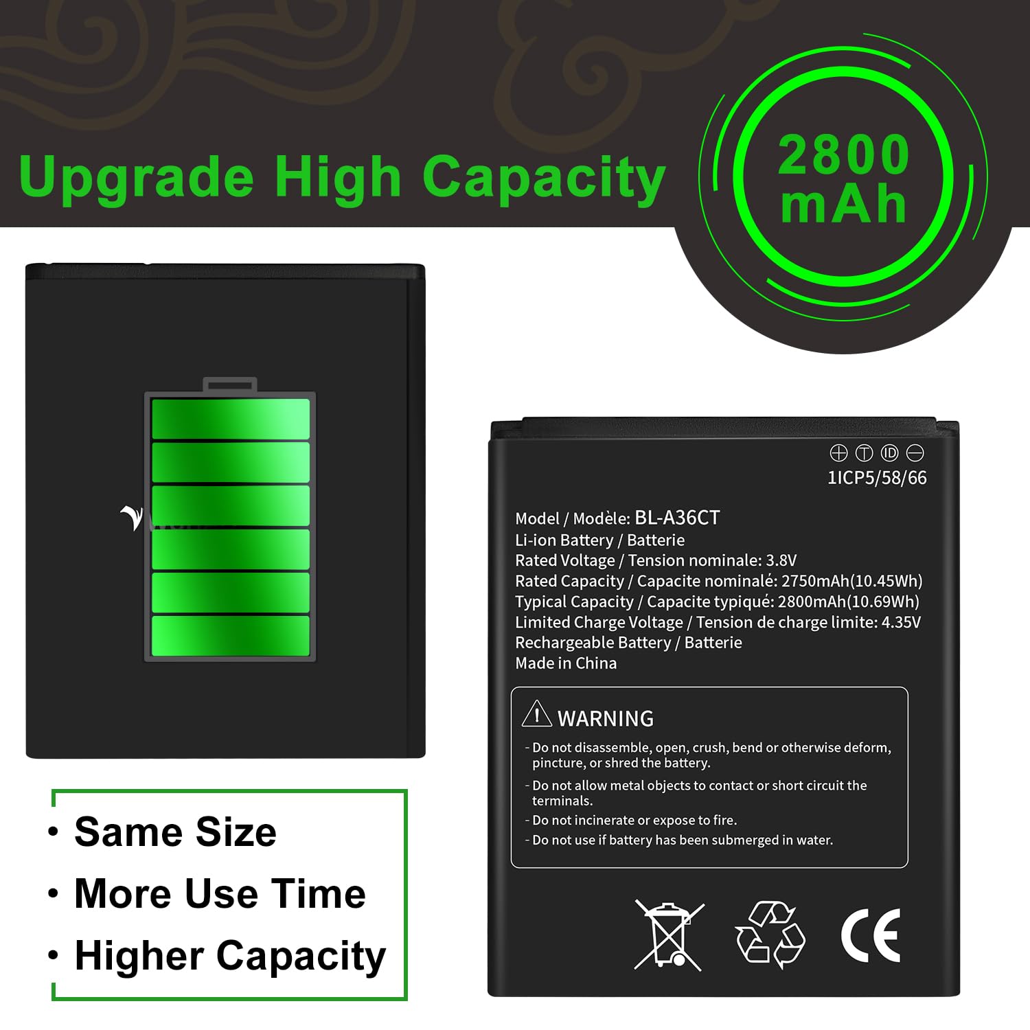 NEW OEM Cricket Debut Smart SL101AE Replacement Battery - 2450 MAh Li-Ion (Original Cell Phone Battery)