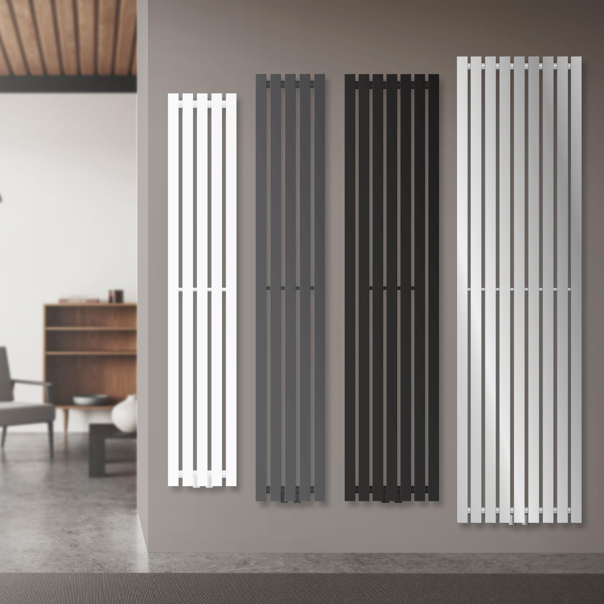 Radiateur Design Vertical Stella 480x1400mm Anthracite - Porte-serviettes Salle De Bain, Raccord Central, Thermostat Inclus