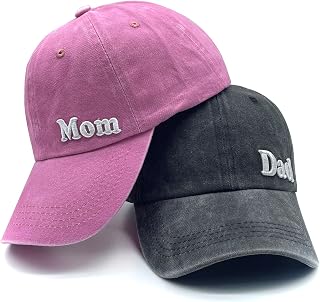 Waldeal Embroidered Mom and Dad Hat Baby Announcement Adjustable Distressed Baseball Caps