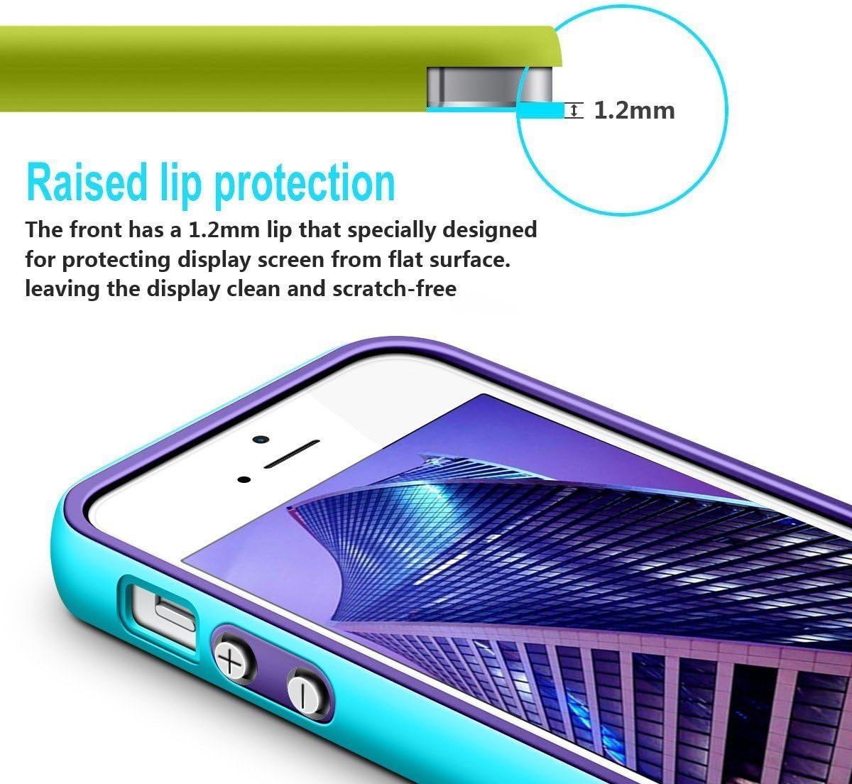 LoHi Case for iPhone 5s/5/Se, [Extra Front Raised Lip] Hybrid Impact 3 Color Shockproof Rugged Soft TPU Hard PC Bumper Cover - Purple