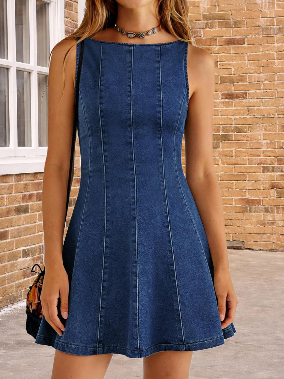 Yousify Womens Casual Denim Overalls Dresses Summer Sleeveless Babydoll A Line Zipper Trendy Flowy Tank Mini Jean Dress