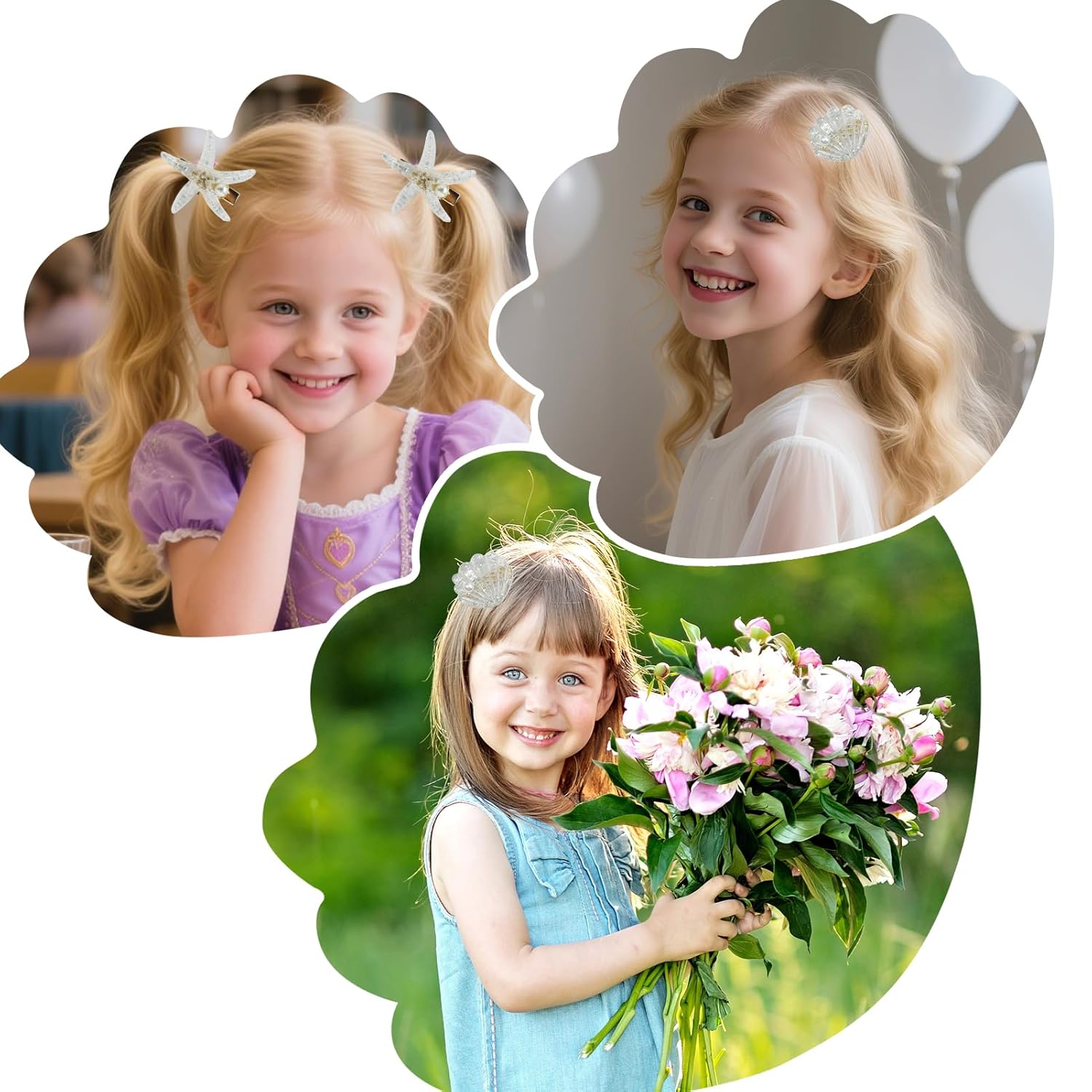 4 Pack Seashell Hair Clip Set Mermaid Hair Accessories Starfish Hair Clips for Women Ladies Girls Beach Wedding Party Headdress Alligator Clips Pack Pearls Acrylic Resin Gold - Image 4