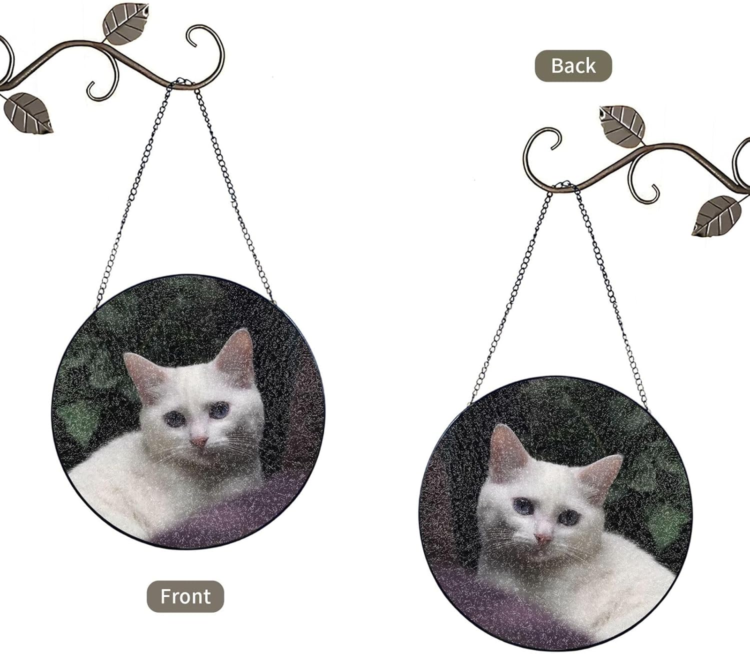 Stained Glass Window Hanging 10in Window Suncatcher Glass Panel with Metal Chain White Cat Sun Catchers Wall Art Home Decor Gift for Women Mother's Day