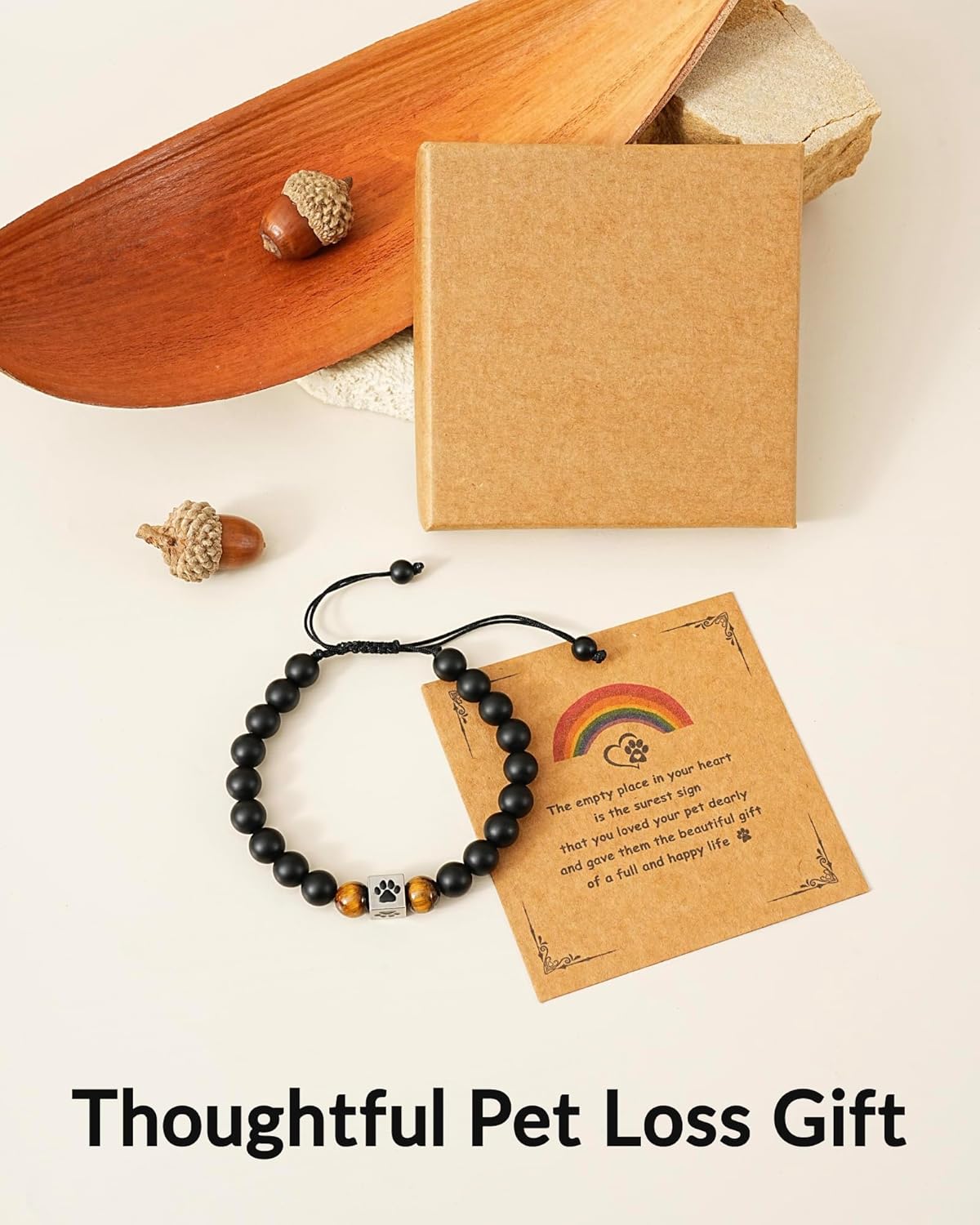 Belloxis Pet Memorial Stone Bracelet - Rainbow Bridge Sympathy Gift with Card & Paw Print Unisex Remembrance for Loss of Dog or Cat - Image 6