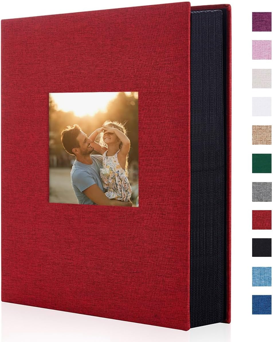 Artmag Fabric Photo Album 4x6 300 Large Capacity for Family Wedding Anniversary Linen Album Holds 300 Horizontal Photos (300 Pockets, Red)