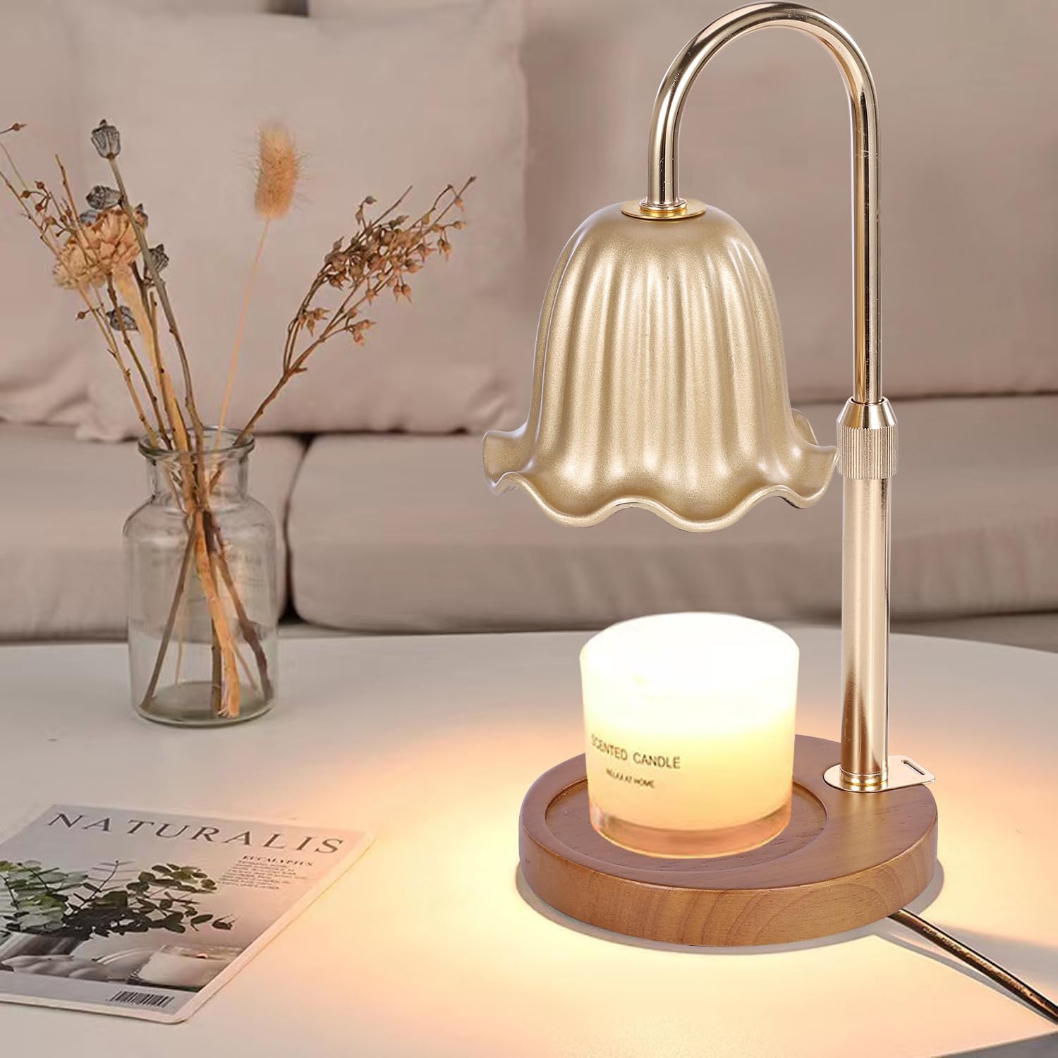 2Pack Electric Timer Candle Warmer Light,with Bracket Dimmable Candles Wax Glass Warmers Lamps for Jar Candles Burner No Flame Scented Melting Warming Lantern Adjustable Height(50W*4PCS)