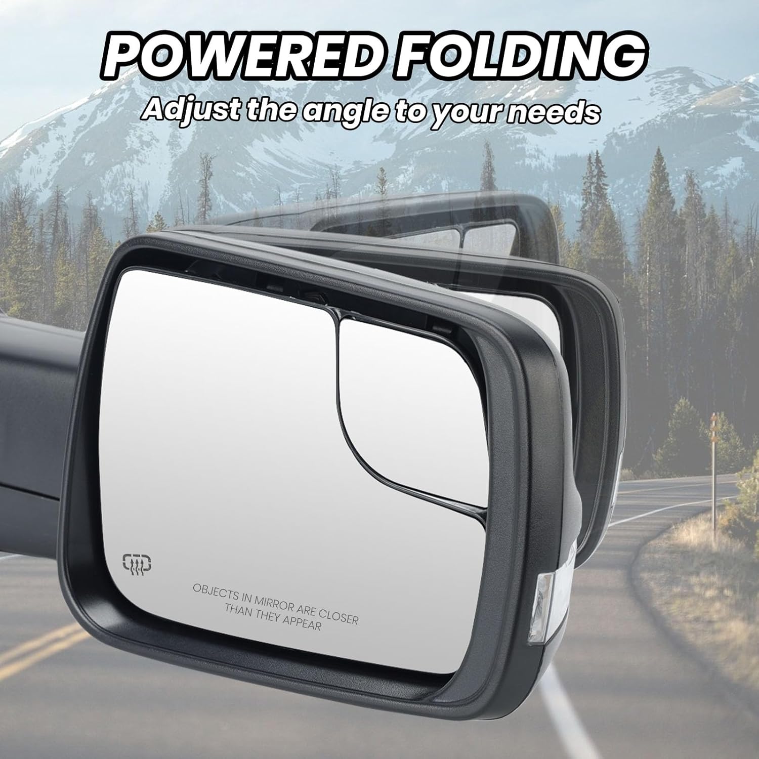 Passenger Side Mirror For 2019 2020 2021 2022 2023 2024 Ram 1500 Mirrors with Heated Power Folding Power Glass Turn Signal Puddle Lights Black Replace 68276500AH