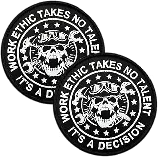 2 Pack Work Ethic Talks No Talent Tactical Morale Funny Humor Skull Sayings Hook & Loop Embroidered Applique Fastener Patch for Clothes, Uniform,Backpacks, Hats, Bags,Dog Vest/Harness