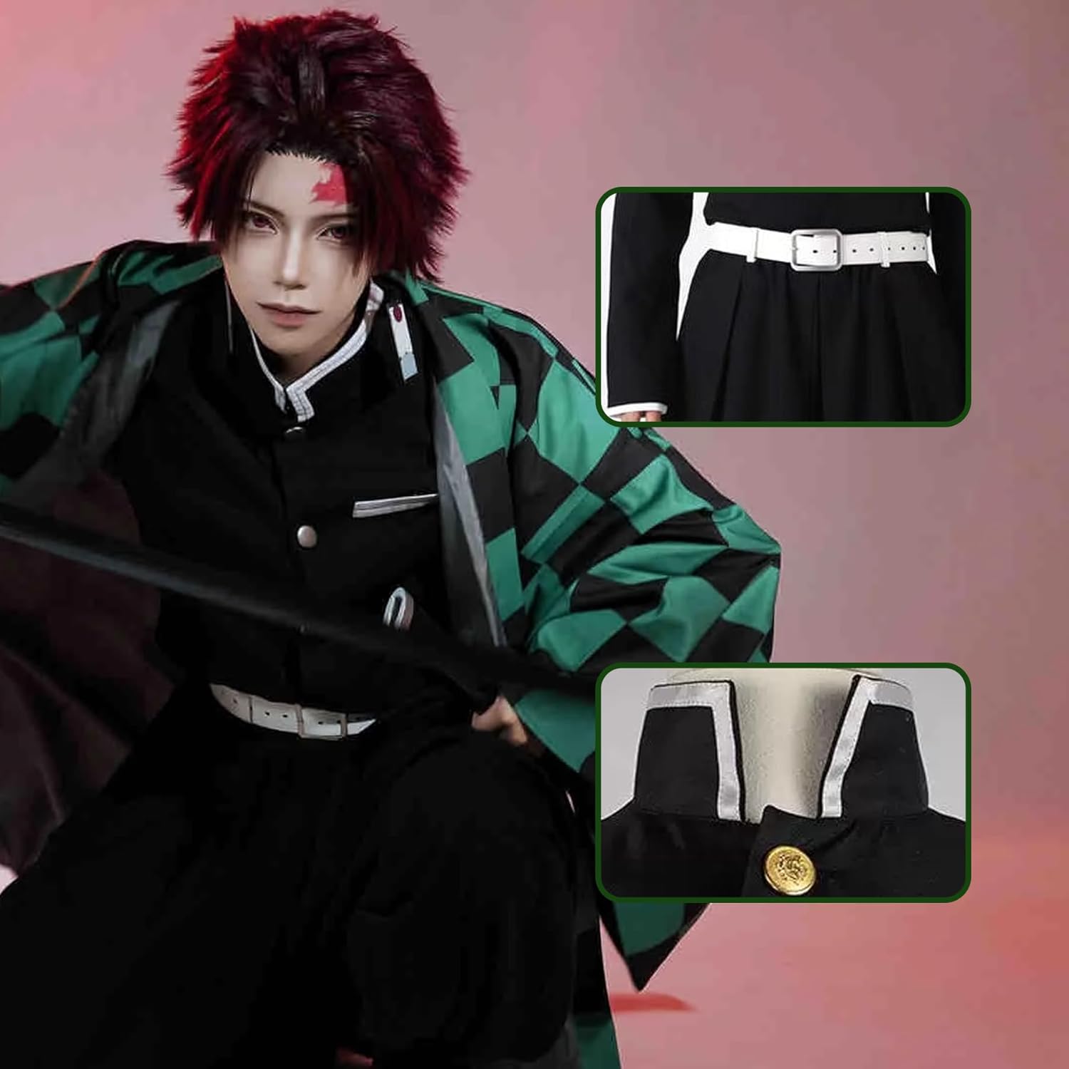 Anime Cosplay Costume Outfit Set with Wig Earrings Uniform for Halloween (Green, XXXlLarge) - Image 5