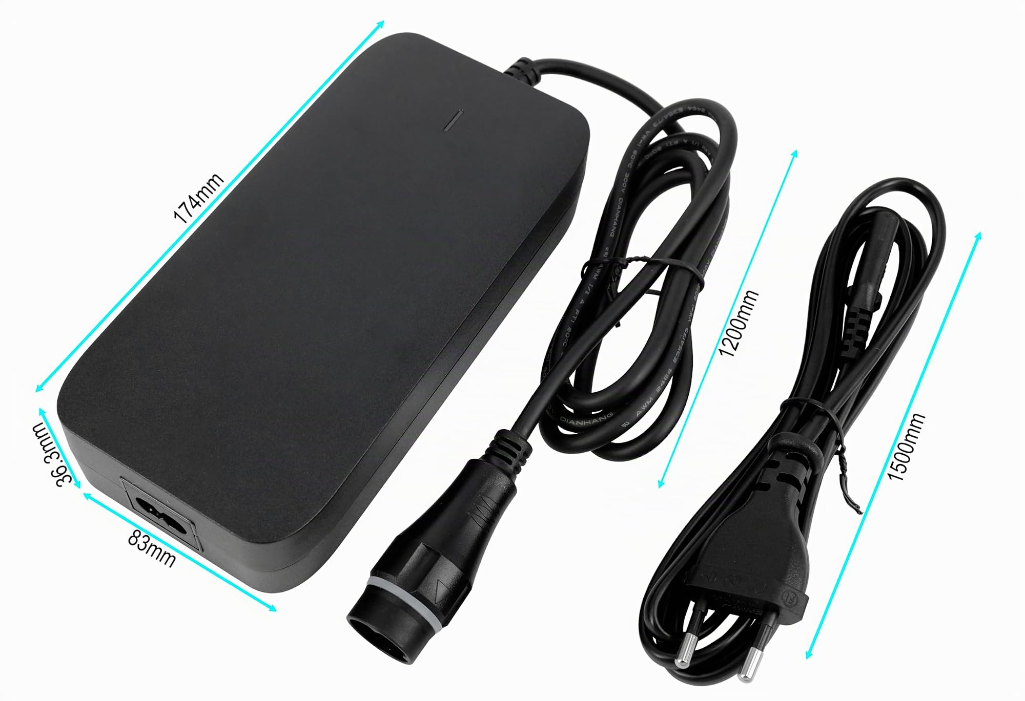 PowerSmart Cavo di ricarica 42V 4A Caricabatterie per batterie al litio da 36V Yamaha In-Tube con 630 Wh e 720 Wh