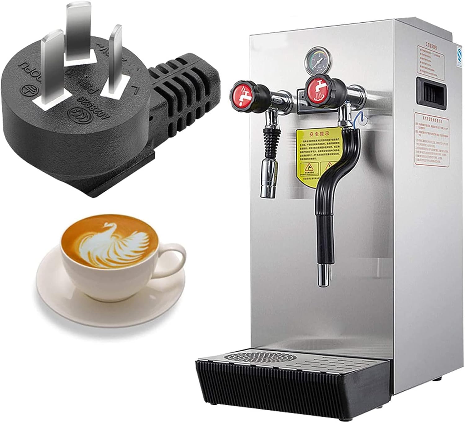 TECHTONGDA 220V Commercial Milk Frother, 12L Multi-Purpose Steam Milk Frothing Machines, Full-Automatic Boiling Electric Milk Foam Maker with LCD Display for Coffee Shop