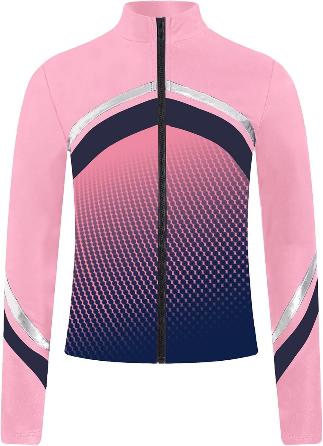 Yhong Kids Girls Long Sleeve Figure Skating Jacket Gradient Printed Ice Skating Training Sweatshirt Full Zip Outwear