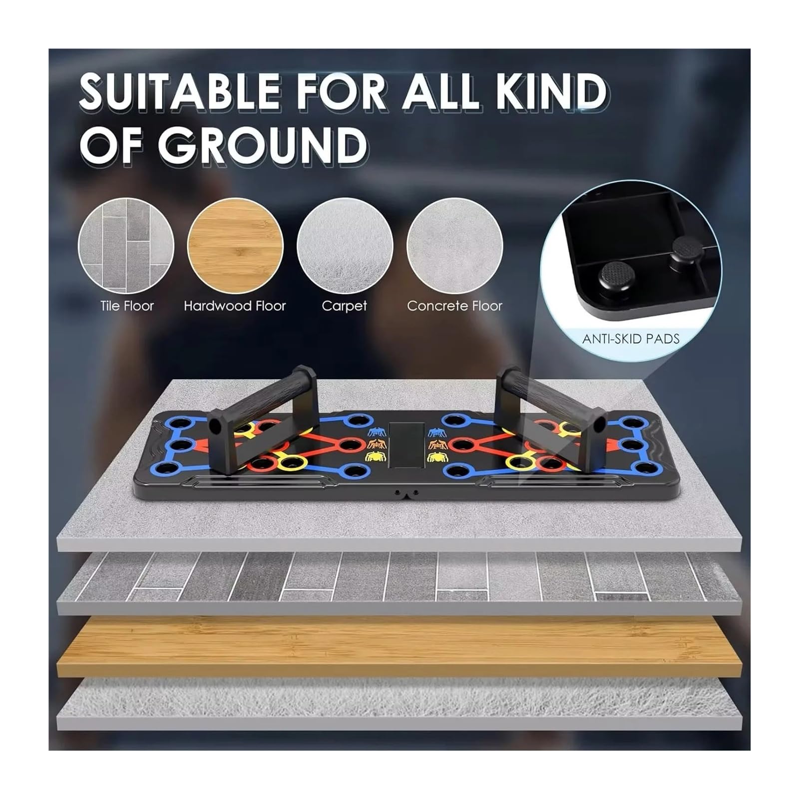 Genérico Tabla de Flexiones portátil Multifuncional, Dispositivo de Entrenamiento Muscular for Fitness en casa, Juego de Entrenamiento Plegable con Barra de Resistencia