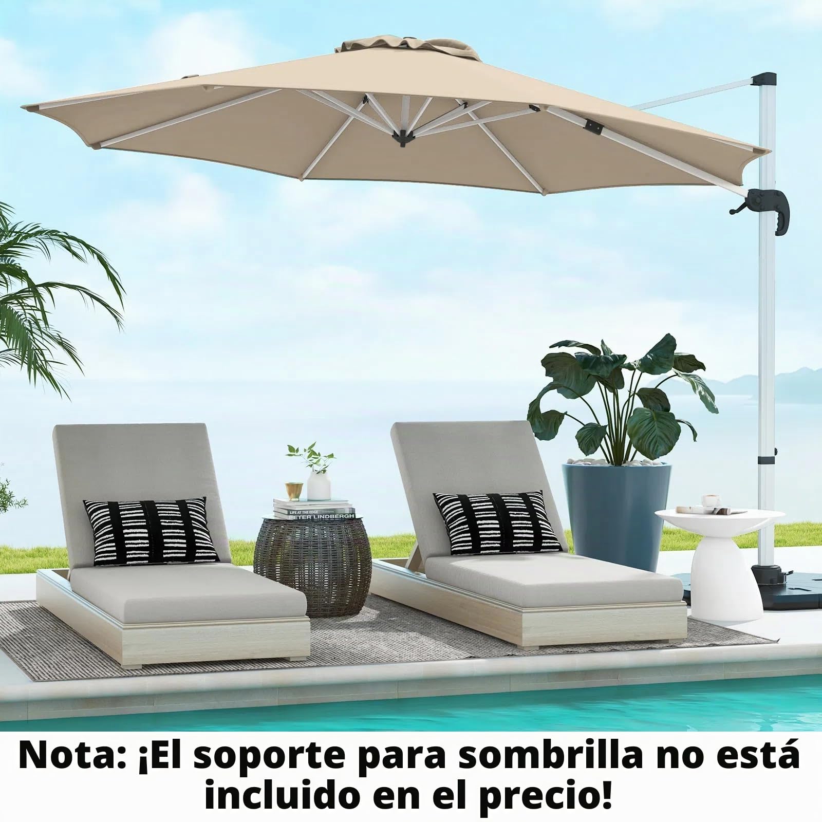 KOMFOTTEU Sombrilla Ø330 cm de Jardín, Sombrilla Giratoria 360° con Ángulo de Inclinación Ajustable, Parasol Cuadrado con Base Cruzada y 8 Varillas, Sombrilla de Terraza con protección UV