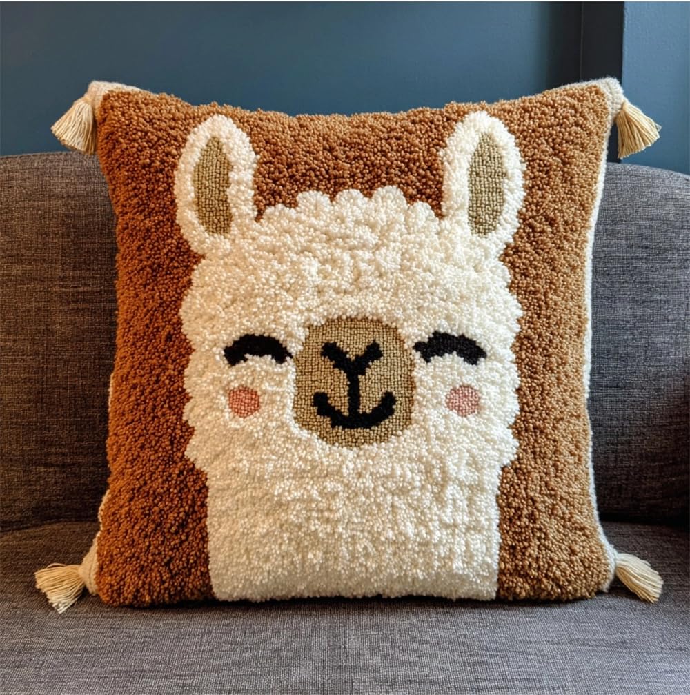 FWRTYCB Latch Hook Kits for Adults,Alpaca Pillow Sofa Cushion
