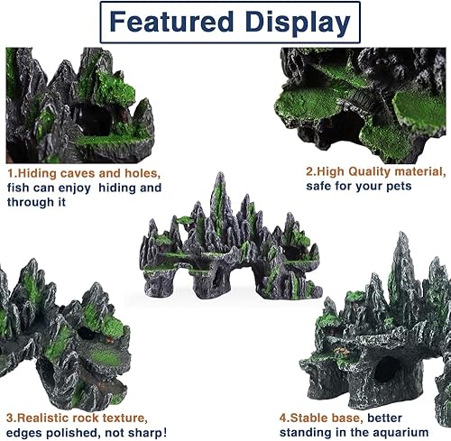 Miniatura 3 de Decoraciones grandes para pecera, acuario, roca, vista de montaña, adorno para casa de árbol, cueva para tanque grande de globos, 13 pulgadas de