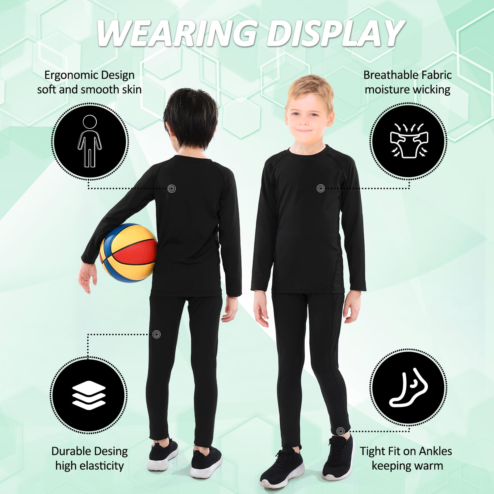 TBoonor Biancheria Intima Termica per Bambini Set di Biancheria Intima da Sci Bambini Funzionale Camicia Termico Pantaloni per Running Sport Invernali Ragazzi