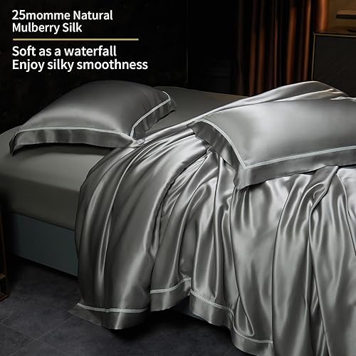 Miniatura 2 de YOUR MOON Funda de edredón de seda de morera de 25 momme tamaño King, juego de 3 piezas de funda de edredón de seda de morera de lujo de alta