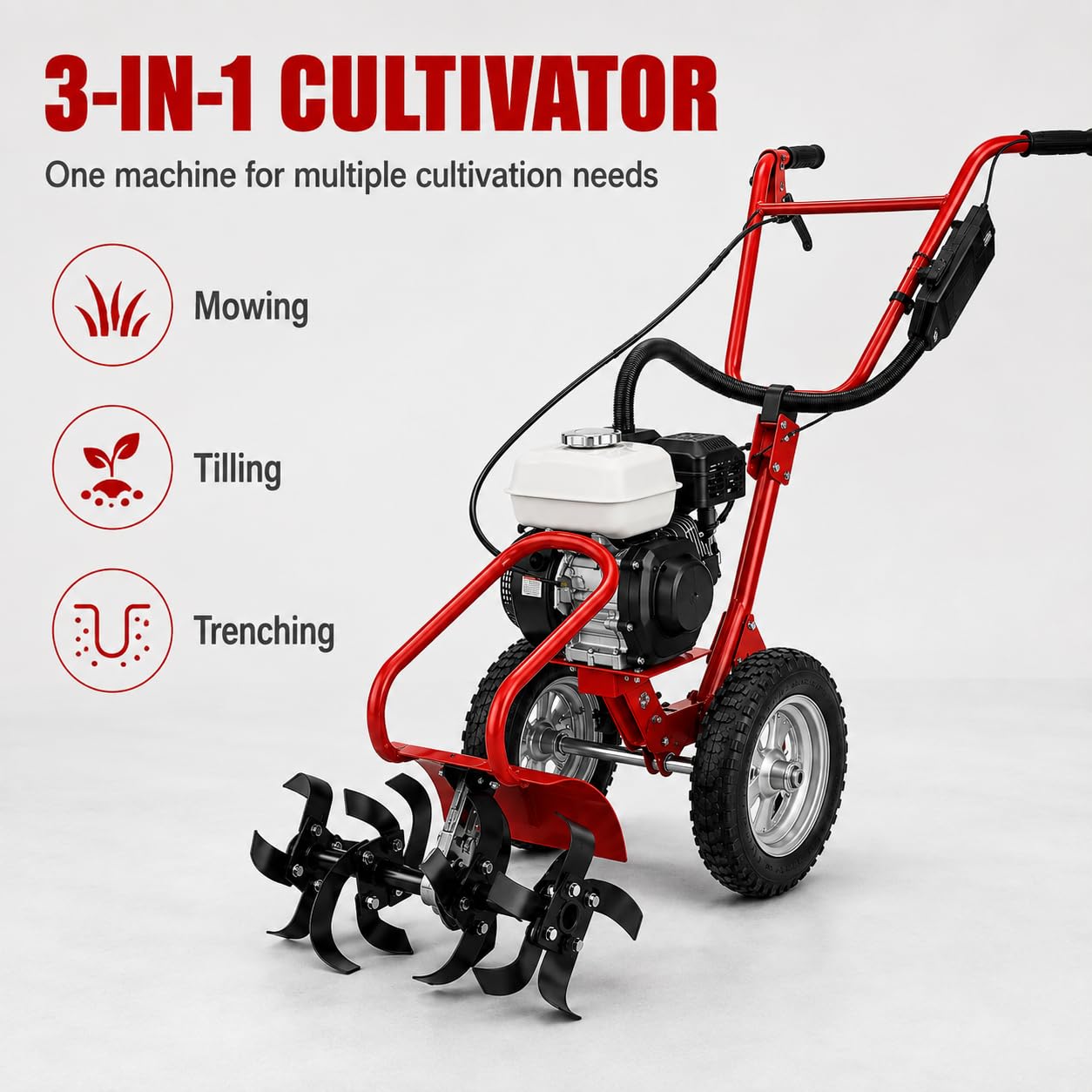 Tiller de gas 3 en 1, 4 tiempos, 4 CV, 63 cc, para jardín