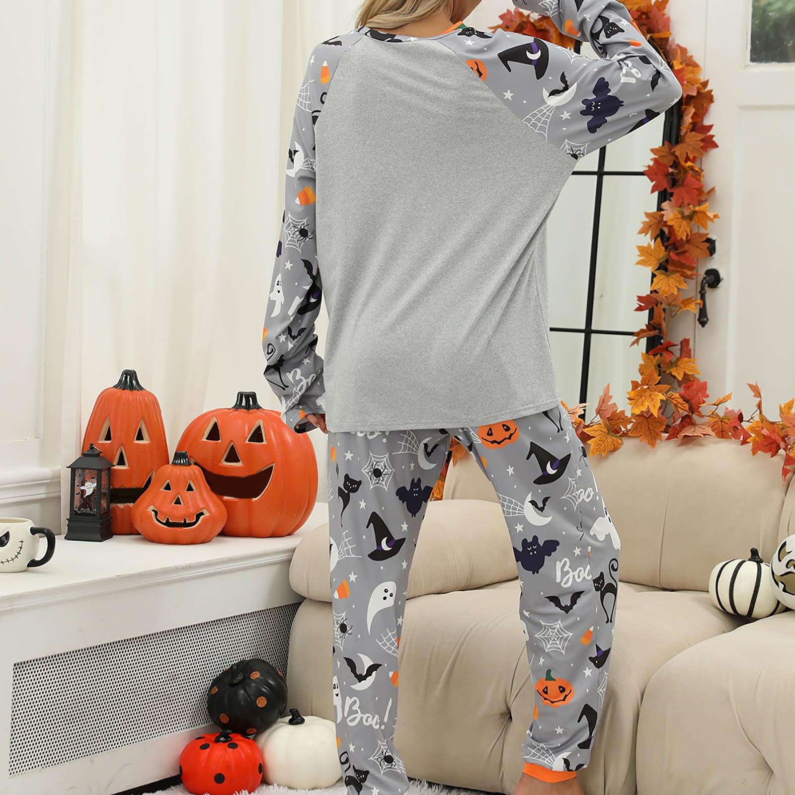 Genérico Conjuntos de Pijama para Mujer Ropa de Dormir Halloween Atuendo Acogedor hogareño Conjunto Dos Piezas y cómodo Pijama Festivo Femenino