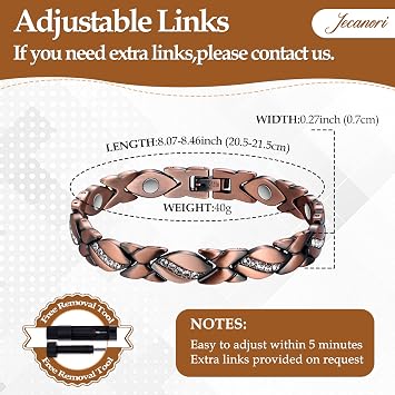 Jecanori Pure Copper Bracelets for Women,Ultra Magnetic Bracelets for Women with 3500 Gauss Magnets,Crystal Valentine's Day Jewelry Gift, Sizing Tool