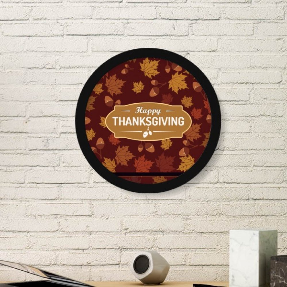 Cadre photo rond avec illustration feuille de Thanksgiving sticker mural noir